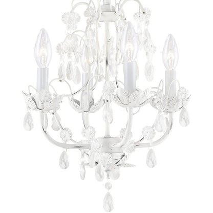 Antiqued White Four Light Metal Dimmable Chandelier With Shades HomeRoots