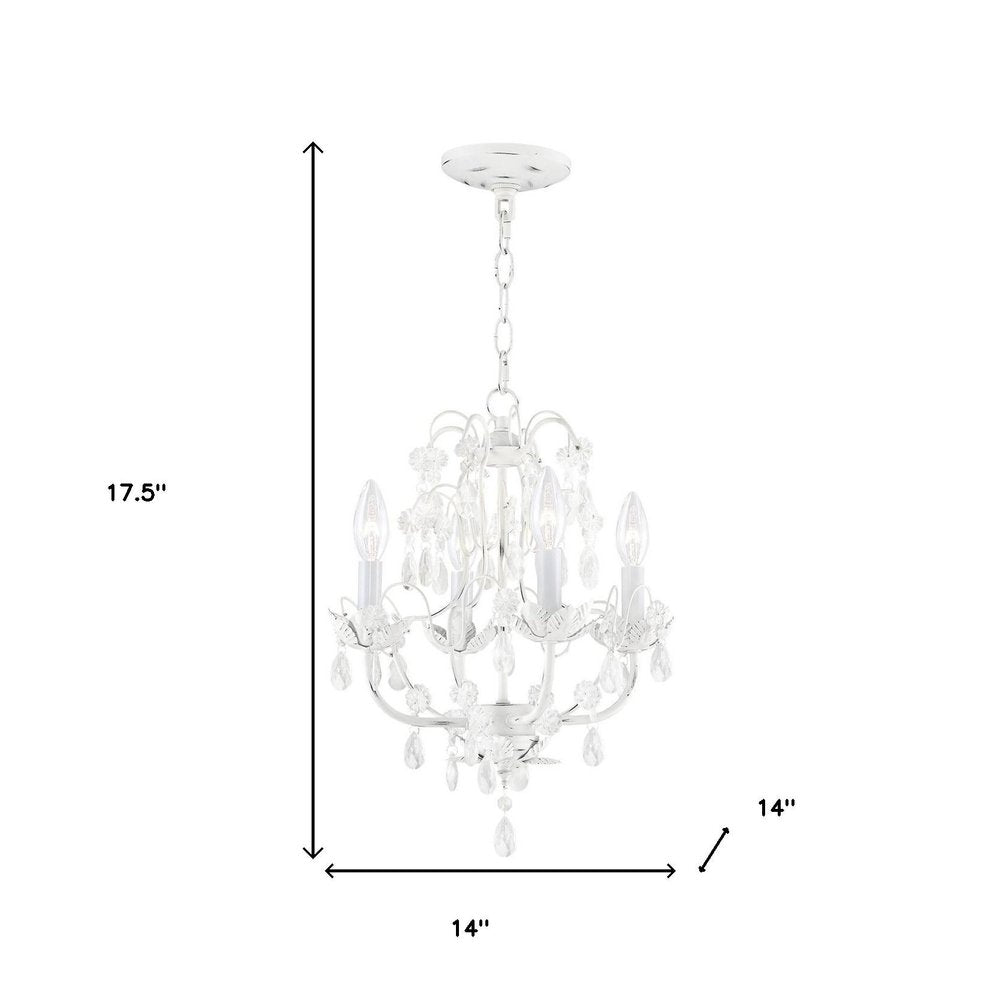 Antiqued White Four Light Metal Dimmable Chandelier With Shades HomeRoots