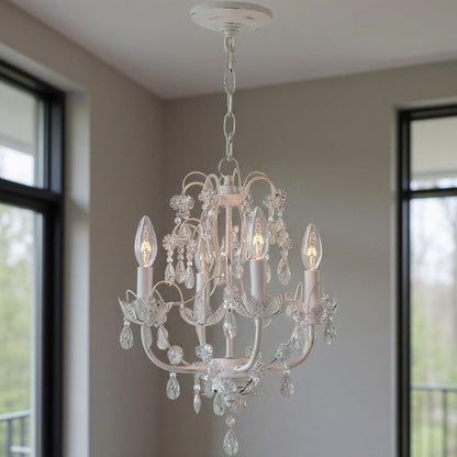 Antiqued White Four Light Metal Dimmable Chandelier With Shades HomeRoots