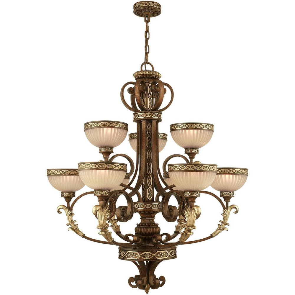 Bronze Nine Light Metal Dimmable Chandelier With Shades HomeRoots