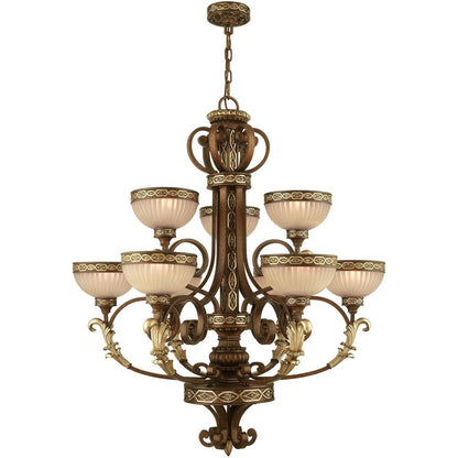 Bronze Nine Light Metal Dimmable Chandelier With Shades HomeRoots