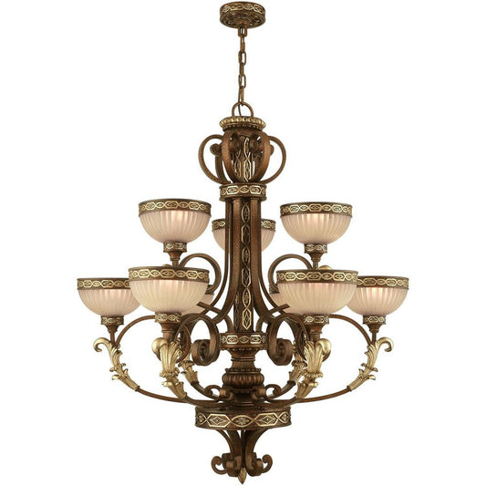 Bronze Nine Light Metal Dimmable Chandelier With Shades HomeRoots