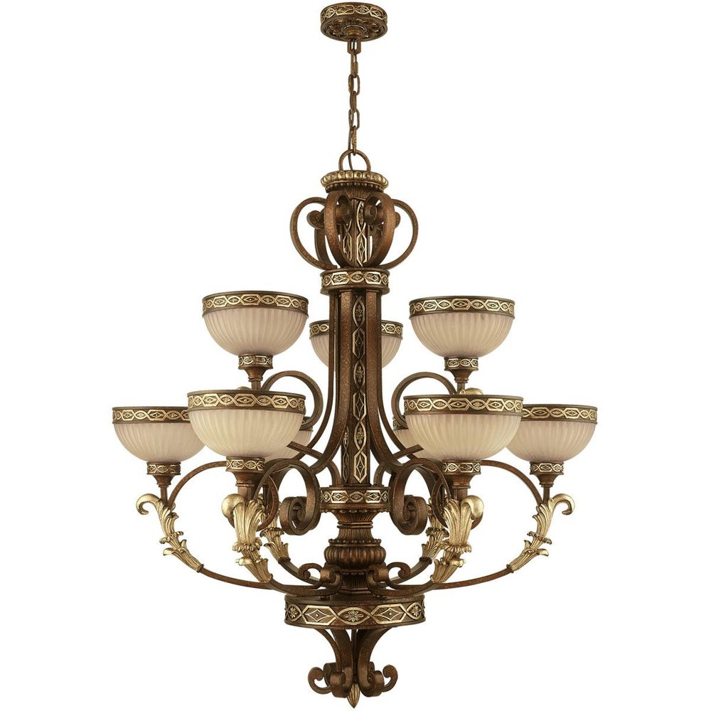 Bronze Nine Light Metal Dimmable Chandelier With Shades HomeRoots