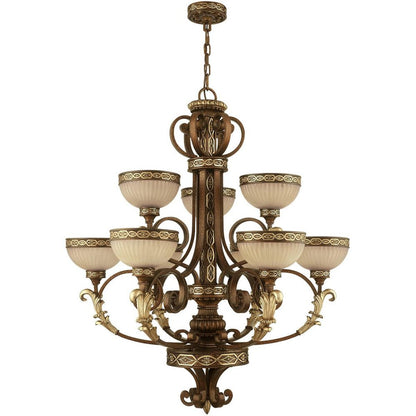 Bronze Nine Light Metal Dimmable Chandelier With Shades HomeRoots