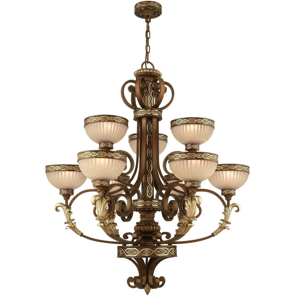Bronze Nine Light Metal Dimmable Chandelier With Shades HomeRoots