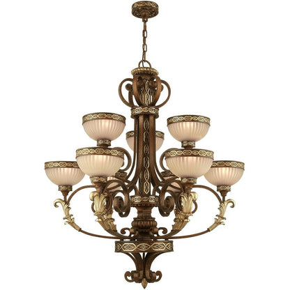 Bronze Nine Light Metal Dimmable Chandelier With Shades HomeRoots