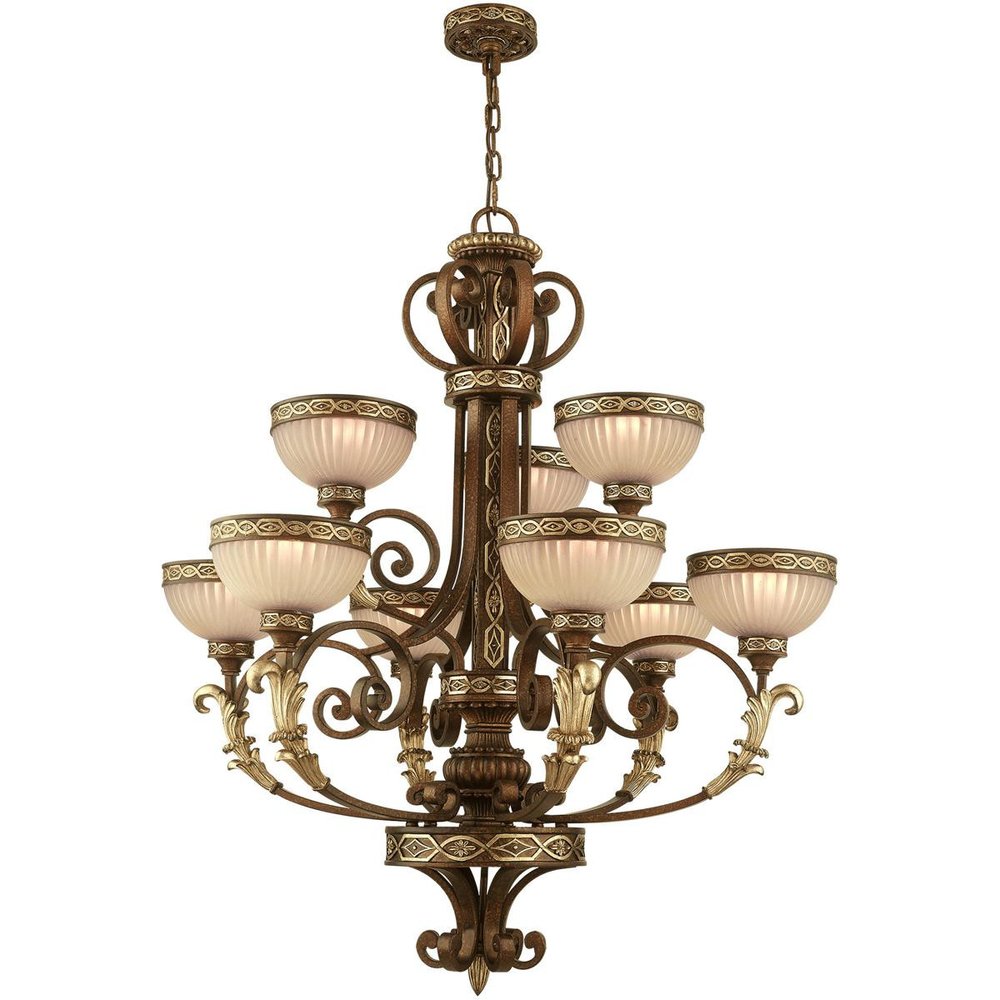 Bronze Nine Light Metal Dimmable Chandelier With Shades HomeRoots