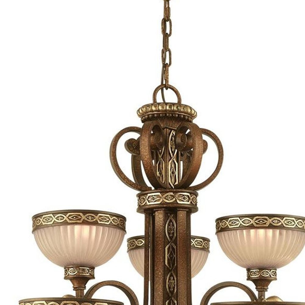 Bronze Nine Light Metal Dimmable Chandelier With Shades HomeRoots
