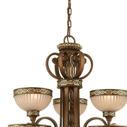Bronze Nine Light Metal Dimmable Chandelier With Shades HomeRoots
