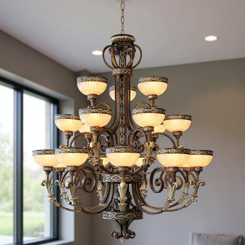 Bronze Multi Light Metal Dimmable Chandelier With Shades HomeRoots