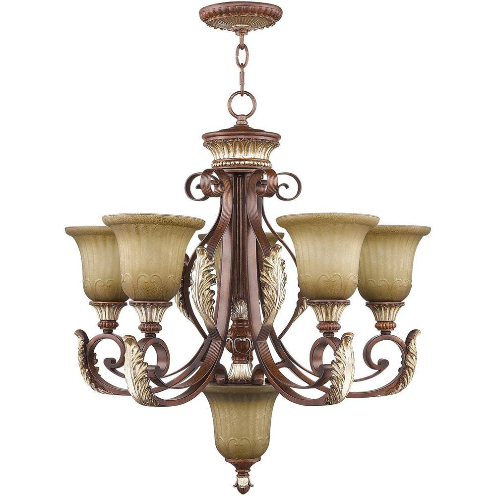 Bronze Six Light Metal Dimmable Chandelier With Shades HomeRoots
