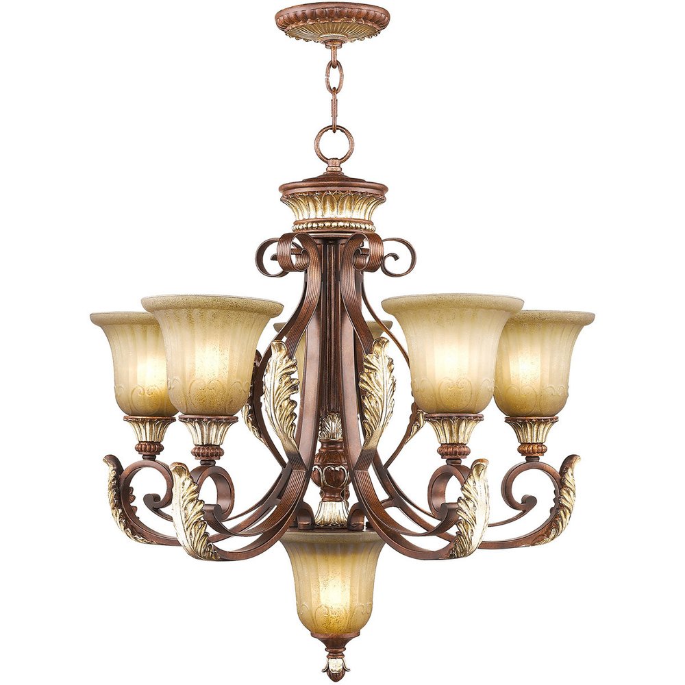 Bronze Six Light Metal Dimmable Chandelier With Shades HomeRoots