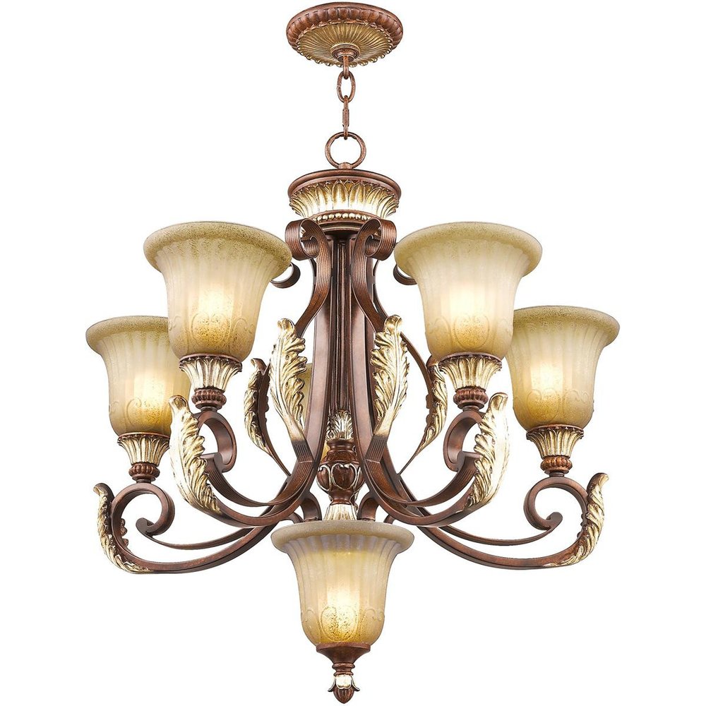 Bronze Six Light Metal Dimmable Chandelier With Shades HomeRoots