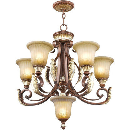Bronze Six Light Metal Dimmable Chandelier With Shades HomeRoots