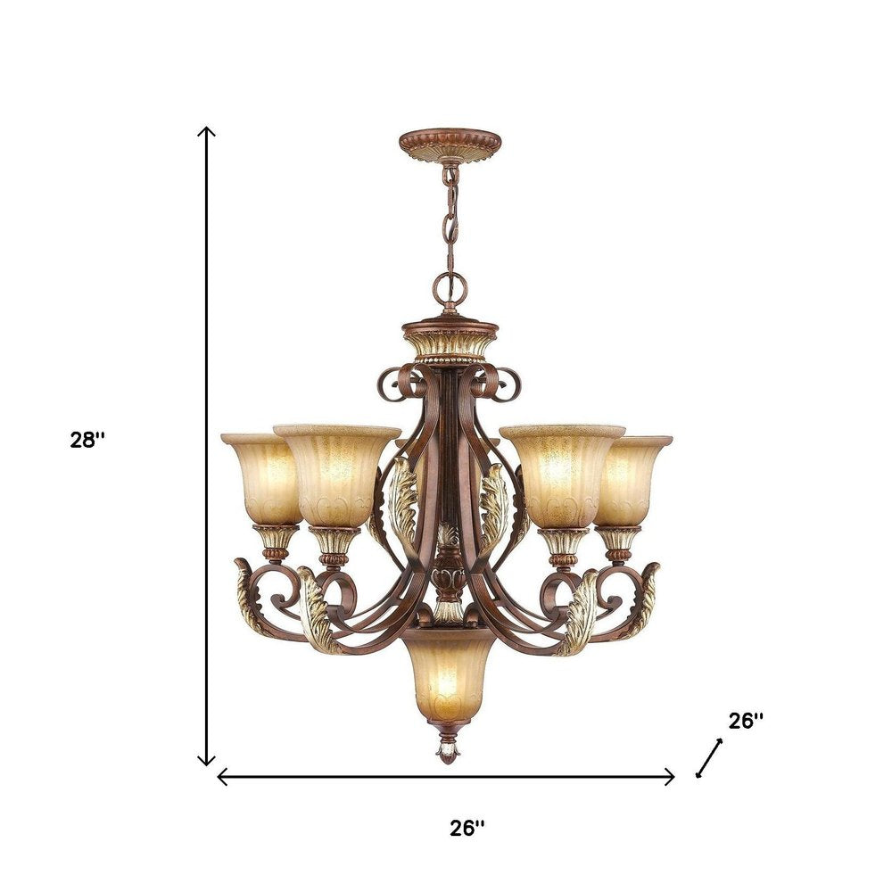 Bronze Six Light Metal Dimmable Chandelier With Shades HomeRoots