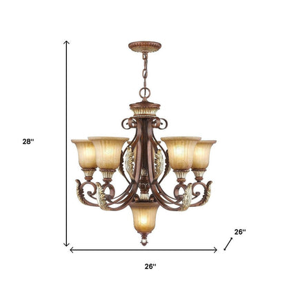 Bronze Six Light Metal Dimmable Chandelier With Shades HomeRoots