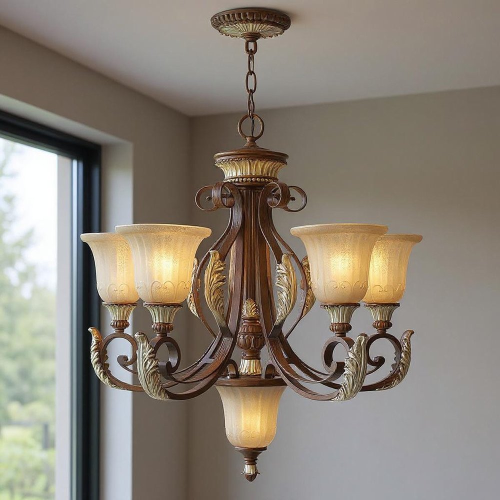Bronze Six Light Metal Dimmable Chandelier With Shades HomeRoots