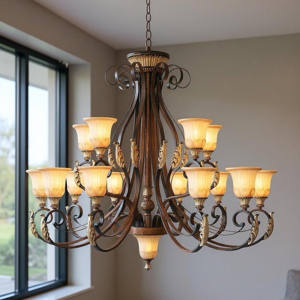 Bronze Multi Light Metal Dimmable Chandelier With Shades HomeRoots