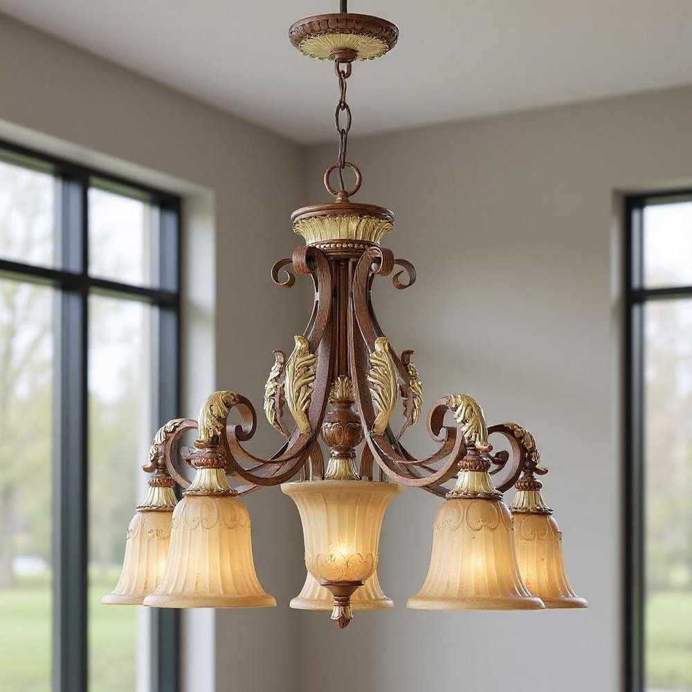 Bronze Six Light Metal Dimmable Chandelier With Shades HomeRoots