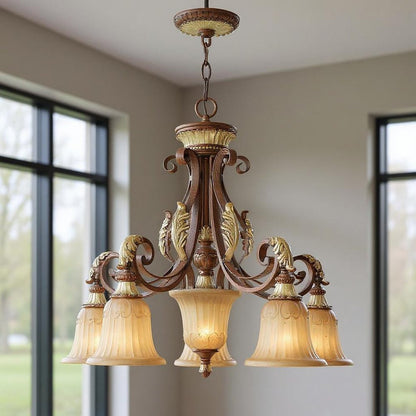 Bronze Six Light Metal Dimmable Chandelier With Shades HomeRoots