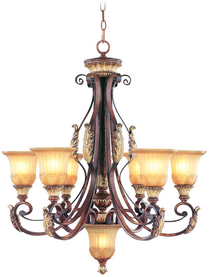 Bronze Seven Light Metal Dimmable Chandelier With Shades HomeRoots