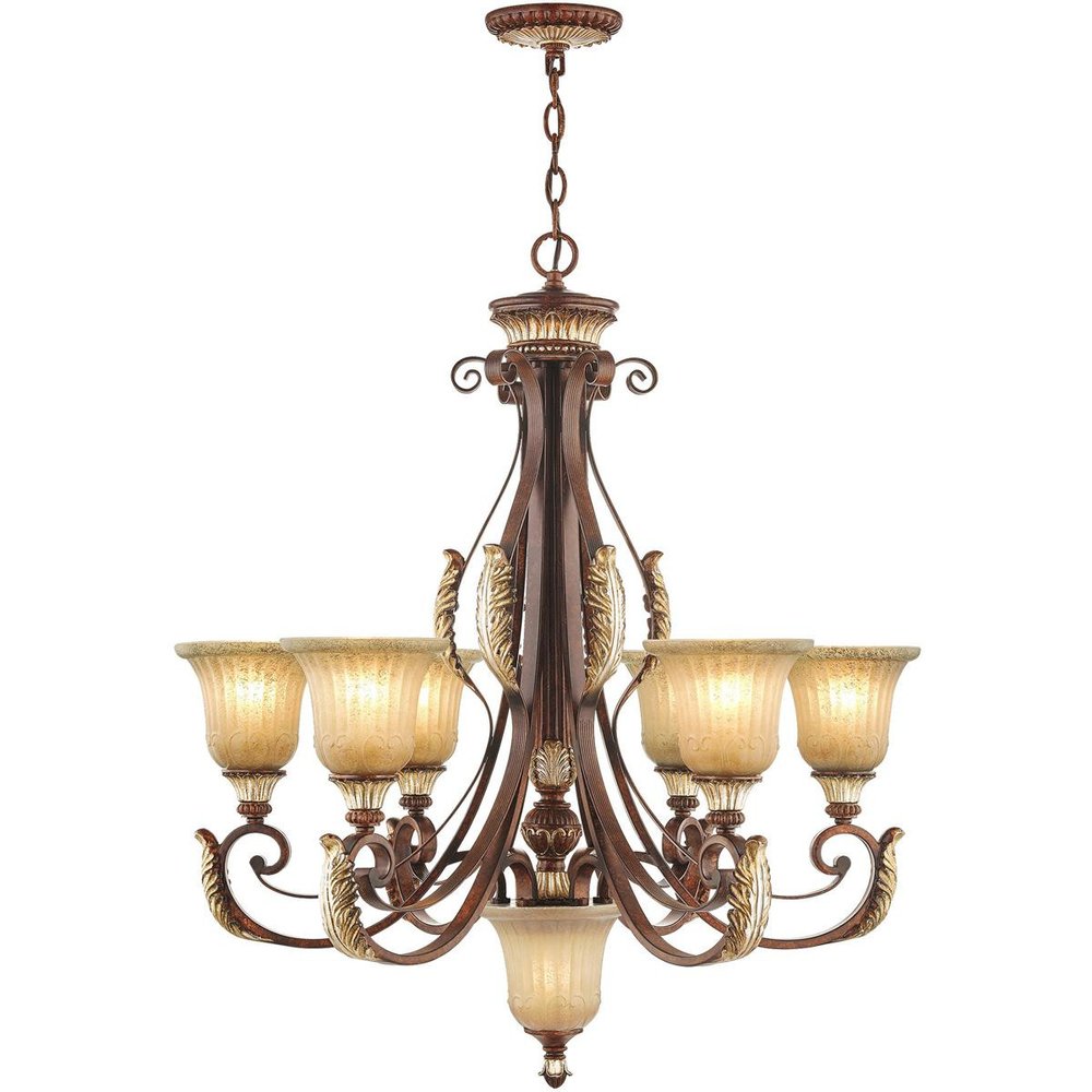 Bronze Seven Light Metal Dimmable Chandelier With Shades HomeRoots