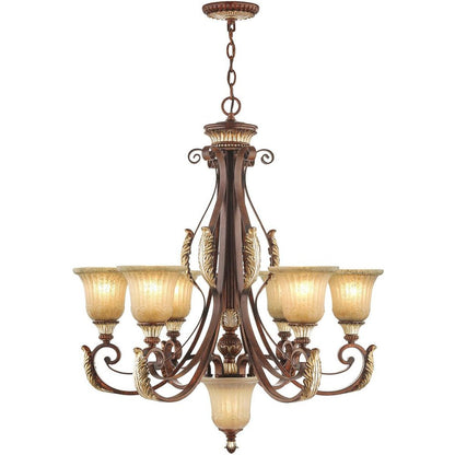 Bronze Seven Light Metal Dimmable Chandelier With Shades HomeRoots