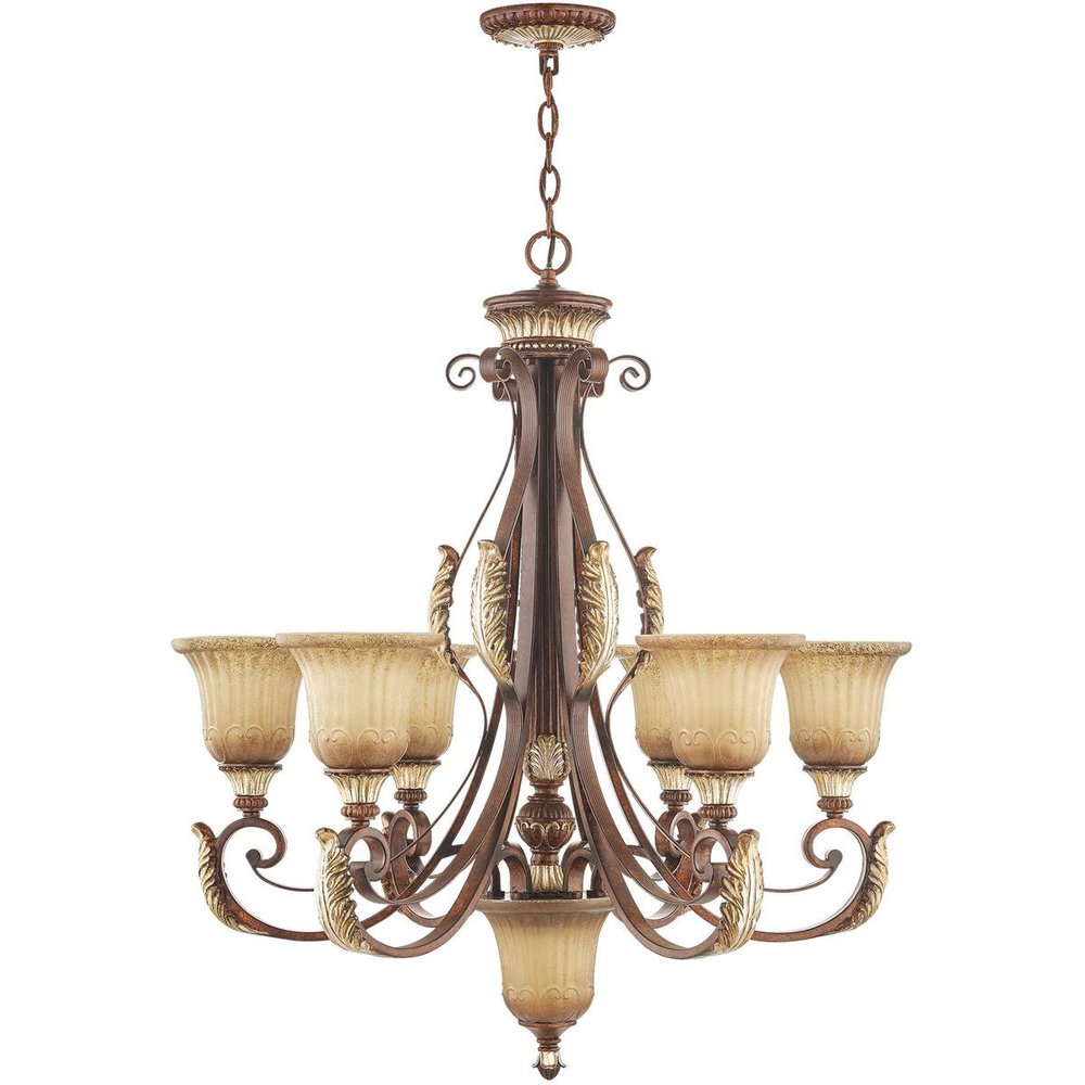 Bronze Seven Light Metal Dimmable Chandelier With Shades HomeRoots