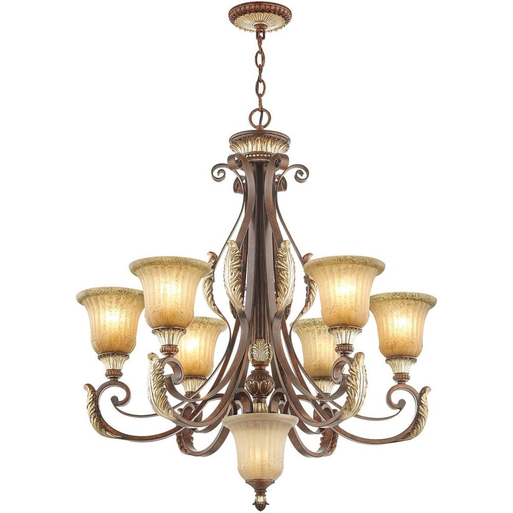 Bronze Seven Light Metal Dimmable Chandelier With Shades HomeRoots