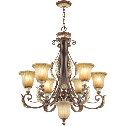 Bronze Seven Light Metal Dimmable Chandelier With Shades HomeRoots