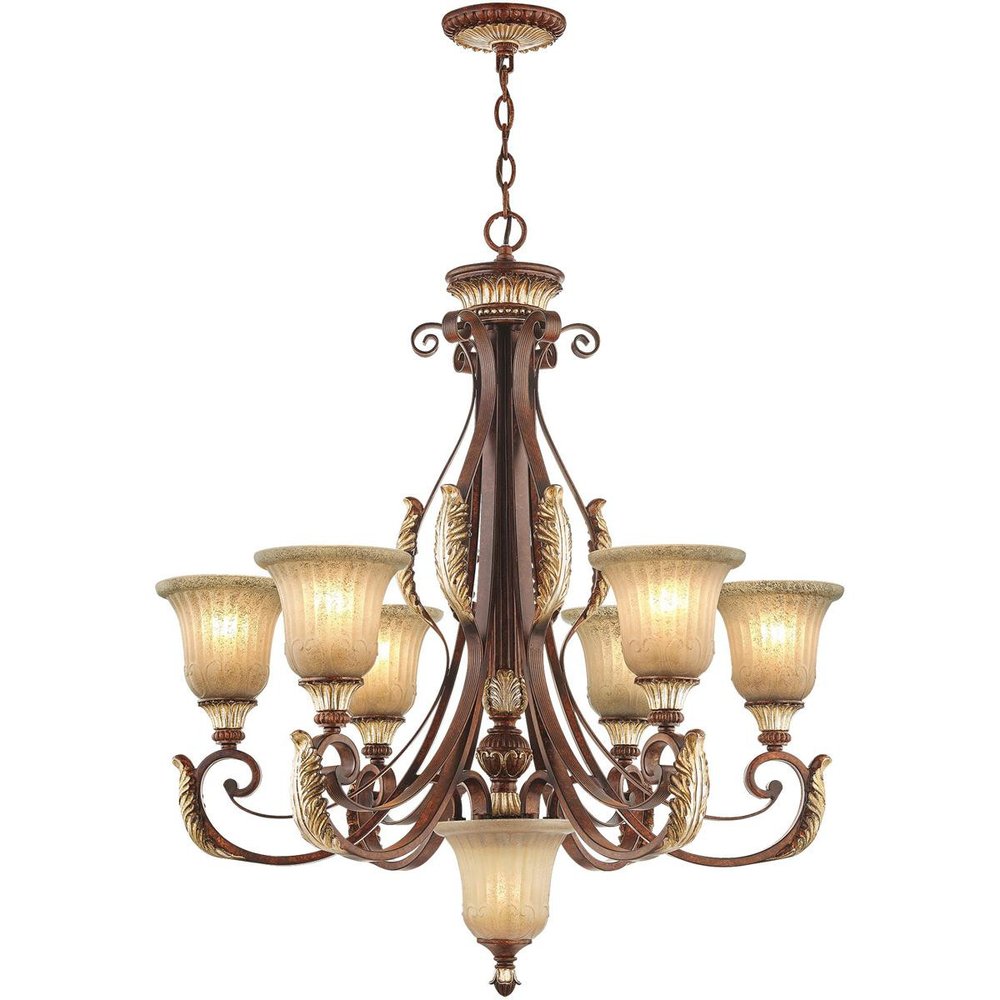Bronze Seven Light Metal Dimmable Chandelier With Shades HomeRoots