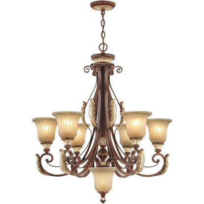 Bronze Seven Light Metal Dimmable Chandelier With Shades HomeRoots