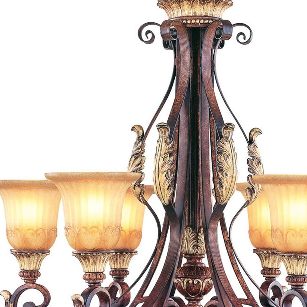 Bronze Seven Light Metal Dimmable Chandelier With Shades HomeRoots