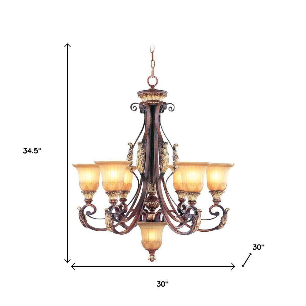 Bronze Seven Light Metal Dimmable Chandelier With Shades HomeRoots