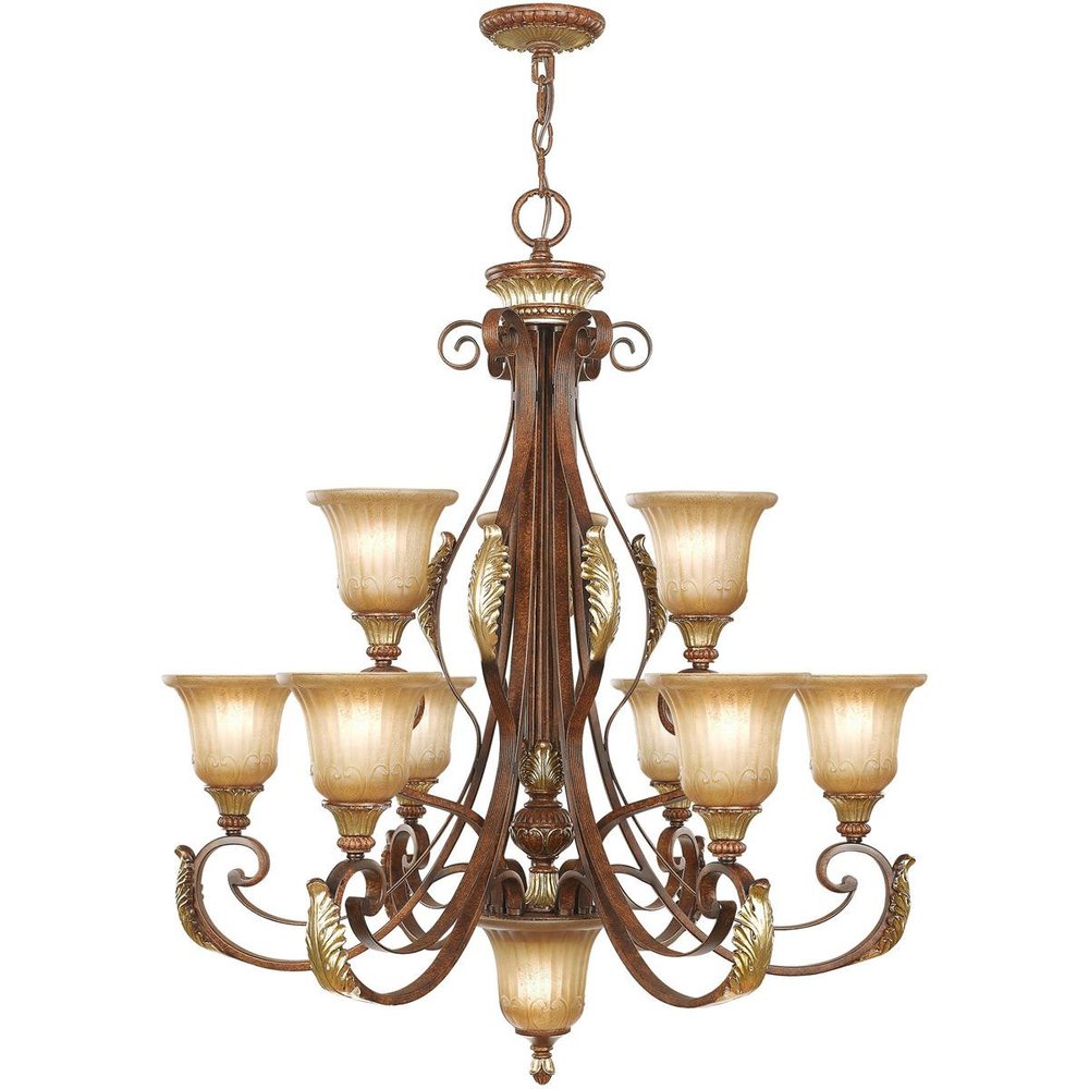 Bronze Ten Light Metal Dimmable Chandelier With Shades HomeRoots