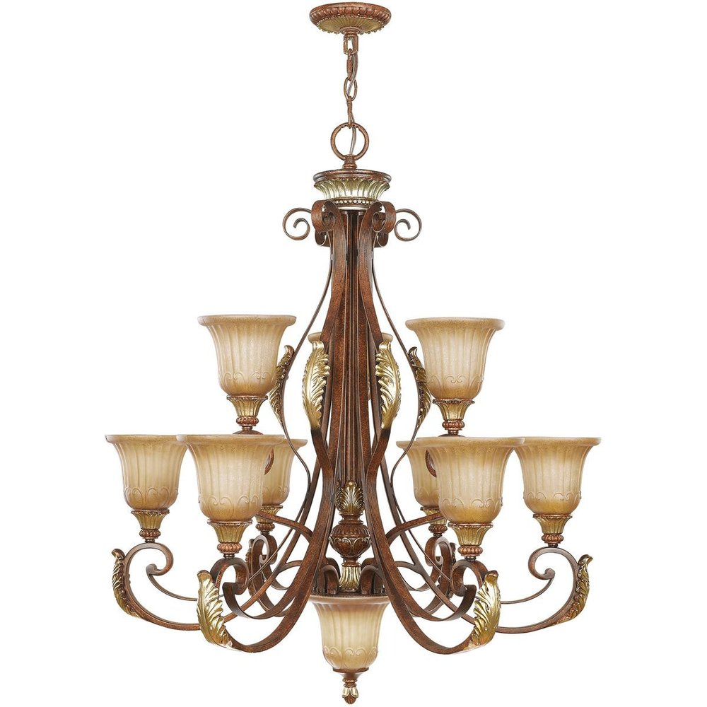 Bronze Ten Light Metal Dimmable Chandelier With Shades HomeRoots