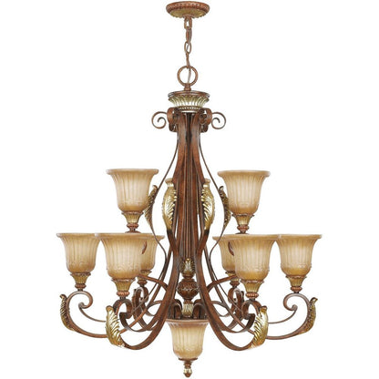 Bronze Ten Light Metal Dimmable Chandelier With Shades HomeRoots