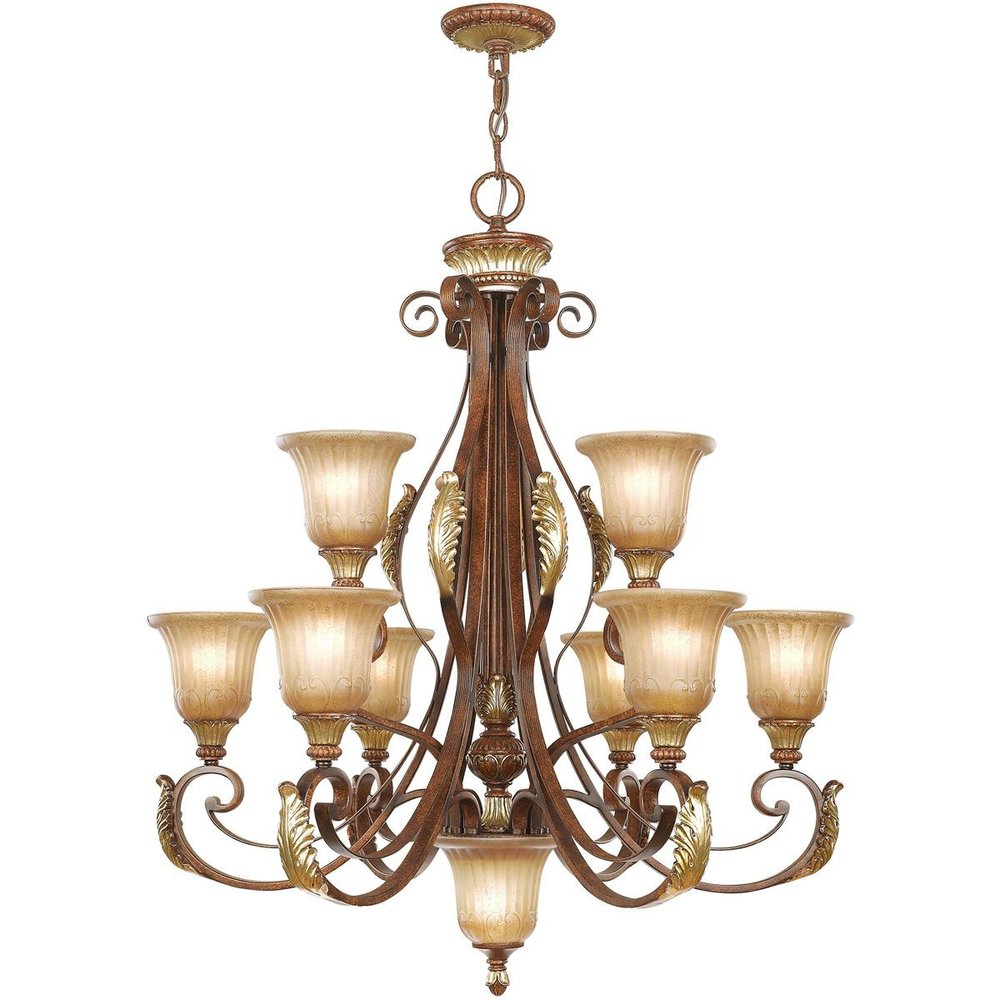 Bronze Ten Light Metal Dimmable Chandelier With Shades HomeRoots