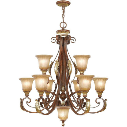 Bronze Ten Light Metal Dimmable Chandelier With Shades HomeRoots