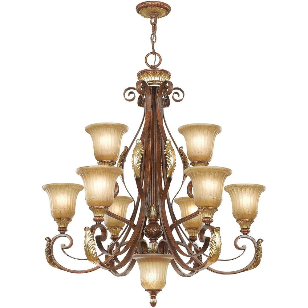 Bronze Ten Light Metal Dimmable Chandelier With Shades HomeRoots