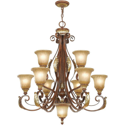 Bronze Ten Light Metal Dimmable Chandelier With Shades HomeRoots