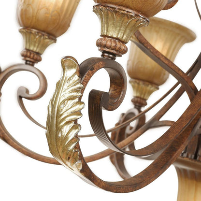 Bronze Ten Light Metal Dimmable Chandelier With Shades HomeRoots