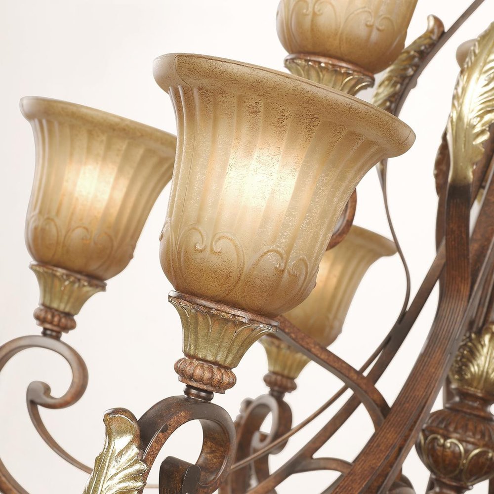 Bronze Ten Light Metal Dimmable Chandelier With Shades HomeRoots