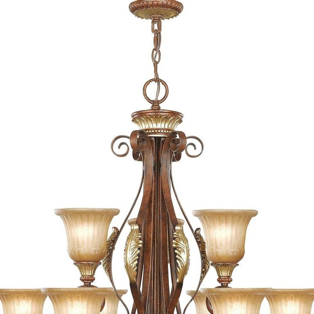 Bronze Ten Light Metal Dimmable Chandelier With Shades HomeRoots