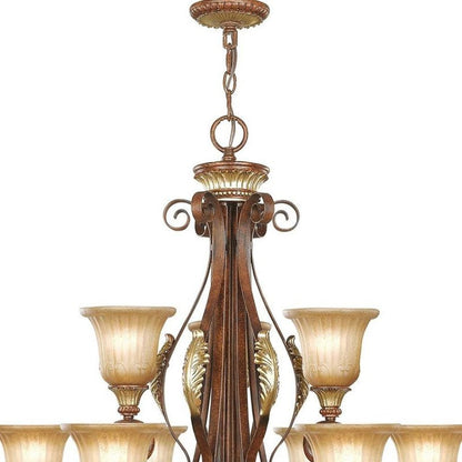 Bronze Ten Light Metal Dimmable Chandelier With Shades HomeRoots