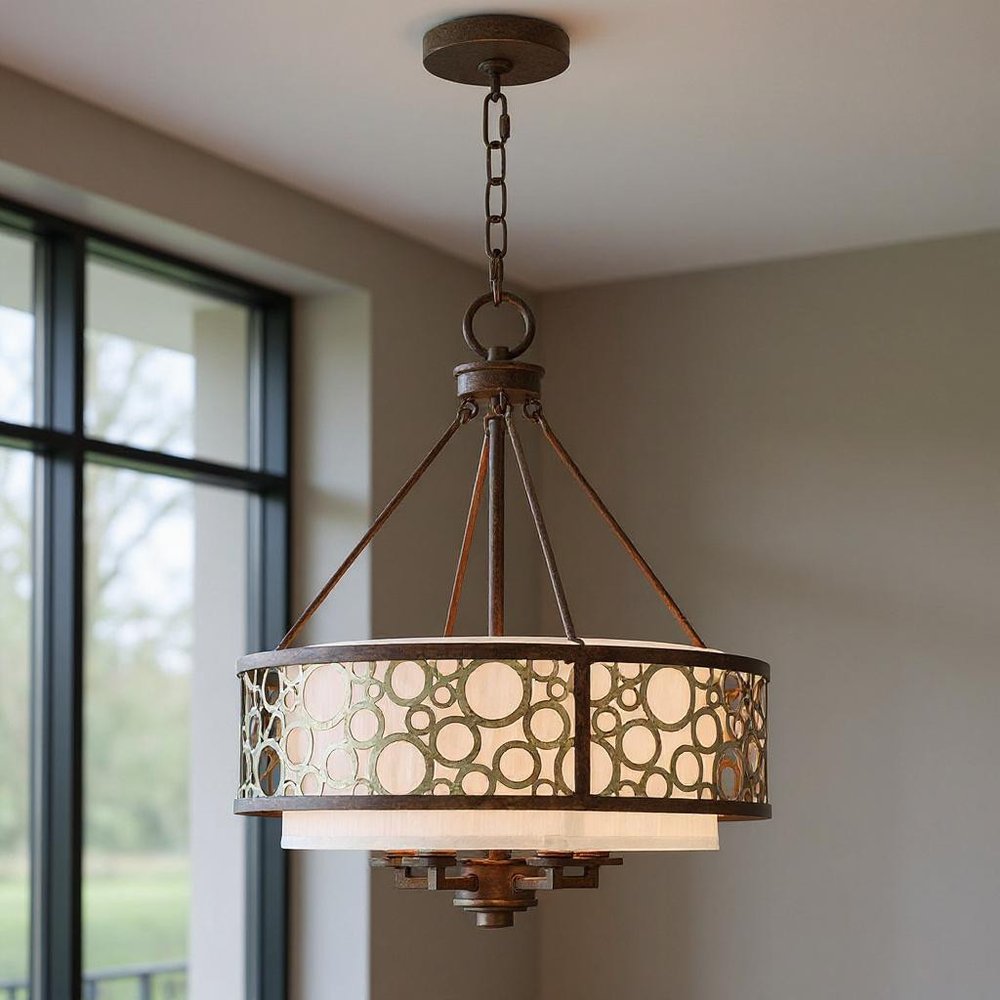 Bronze Five Light Metal Dimmable Chandelier With Shades HomeRoots