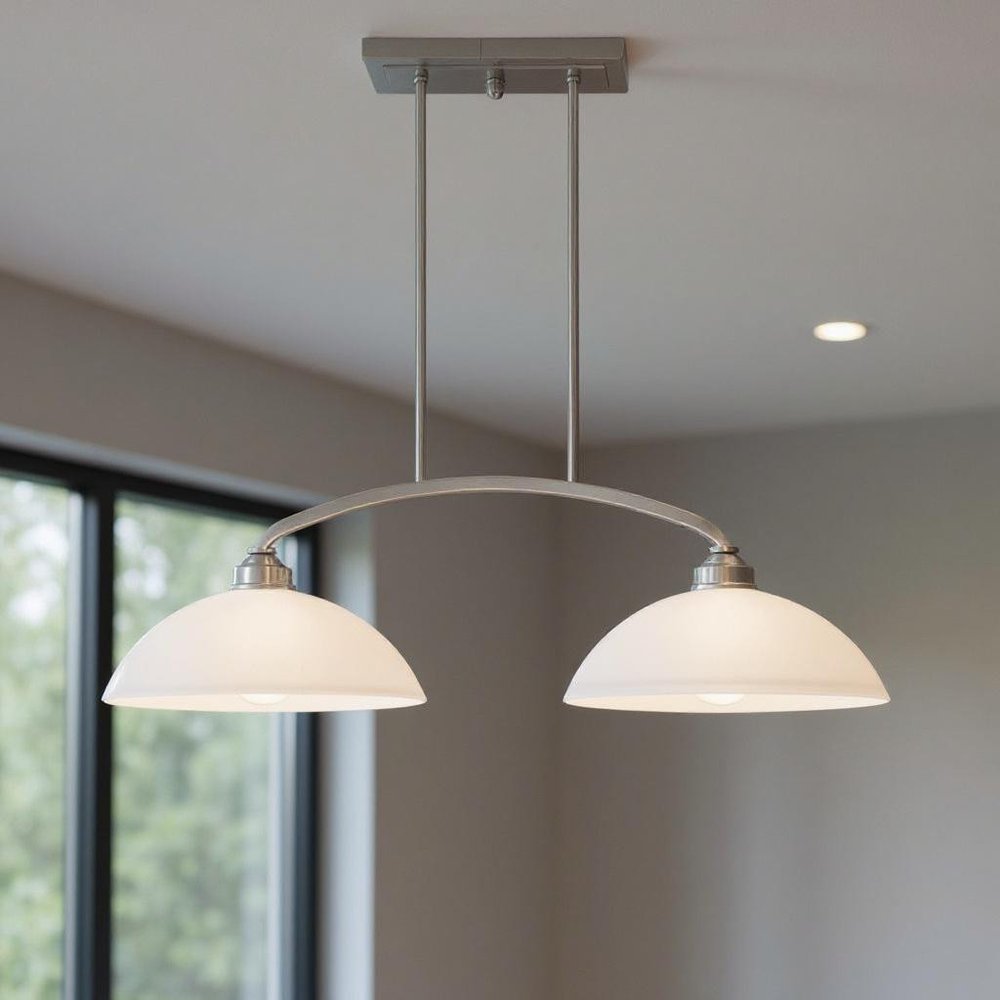 Nickel Two Light Metal Dimmable Chandelier With Shades HomeRoots