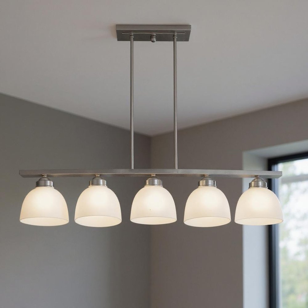 Nickel Five Light Metal Dimmable Chandelier With Shades HomeRoots