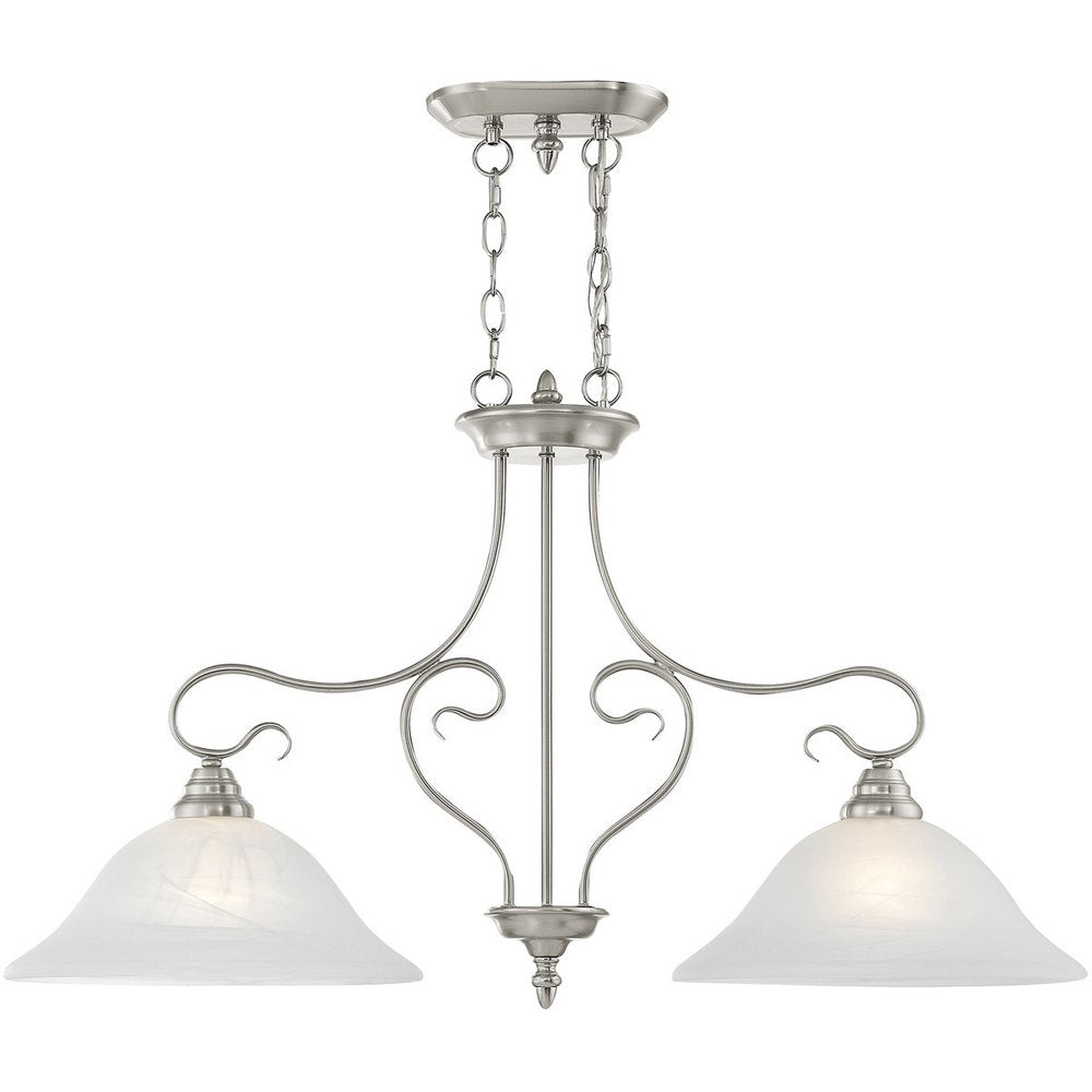 Nickel Two Light Metal Dimmable Chandelier With Shades HomeRoots