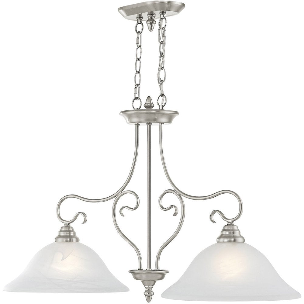 Nickel Two Light Metal Dimmable Chandelier With Shades HomeRoots